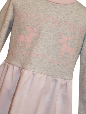 Платье "Зимняя сказка 2020" с оленями - Размер 128 - Цвет серый - Картинка #3