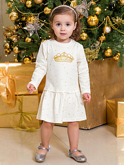 Платье "Балерина" с короной из глиттера золотого цвета - Размер 128 - Цвет молочный - Картинка #1